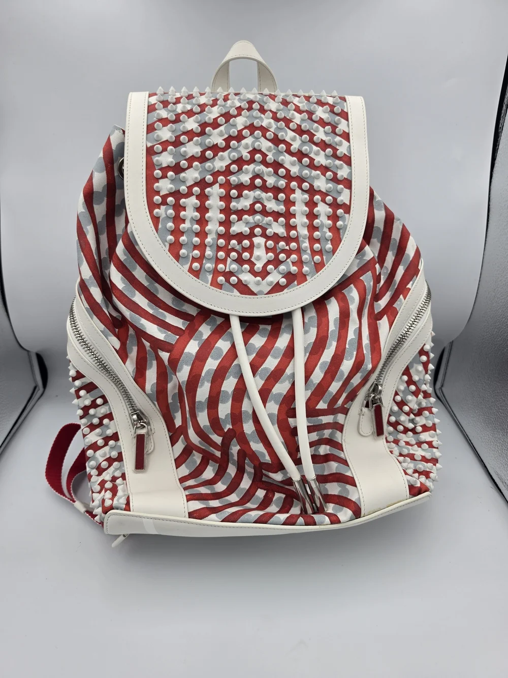 Christian Louboutin Explorafunk Retro Red/White Spike Unisex Backpack (NWOT)COA❤
